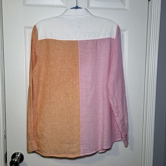 Poeta Shirt Mens XL Colorblock Pink Orange White 100% Linen Button Front NWOT - Picture 8 of 8